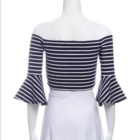 Reformation clover black white stripe ribbed off the shoulder bell sleeve top - Picture 10 of 11
